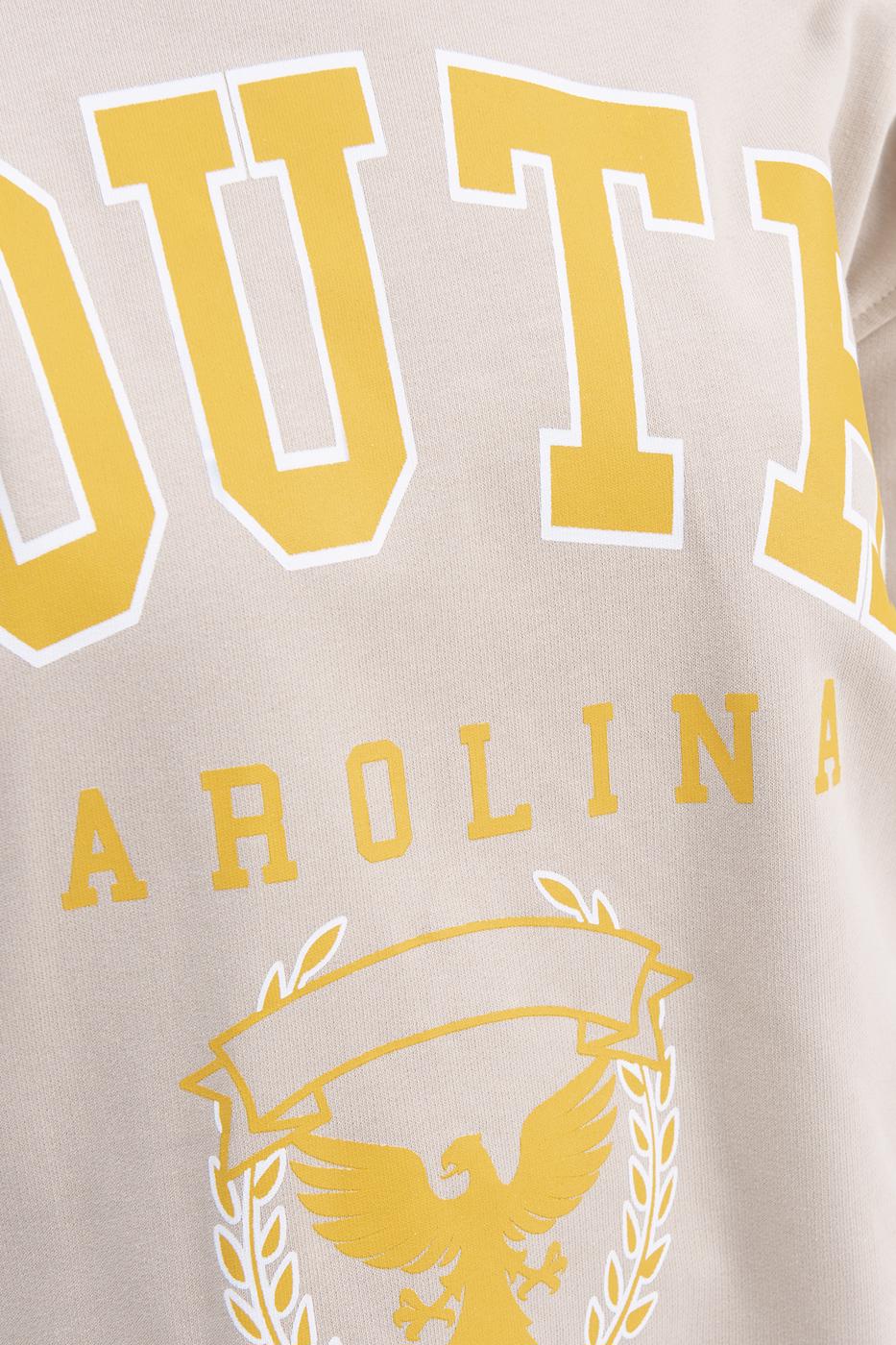 Bayan Bej Baskılı Basic Sweatshirt