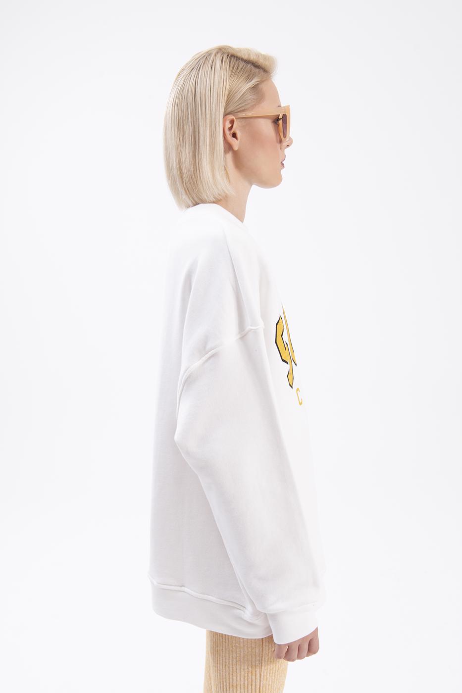 Bayan Ekru Baskılı Basic Sweatshirt