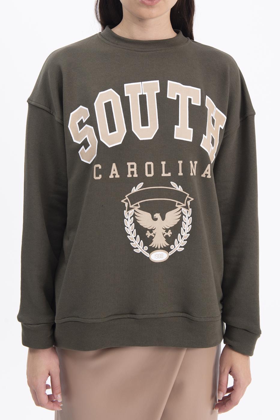 Bayan Haki Baskılı Basic Sweatshirt