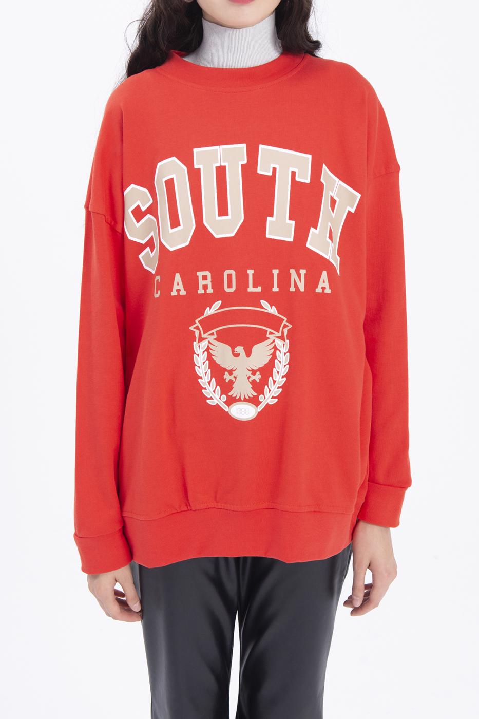 Bayan Kırmızı Baskılı Basic Sweatshirt