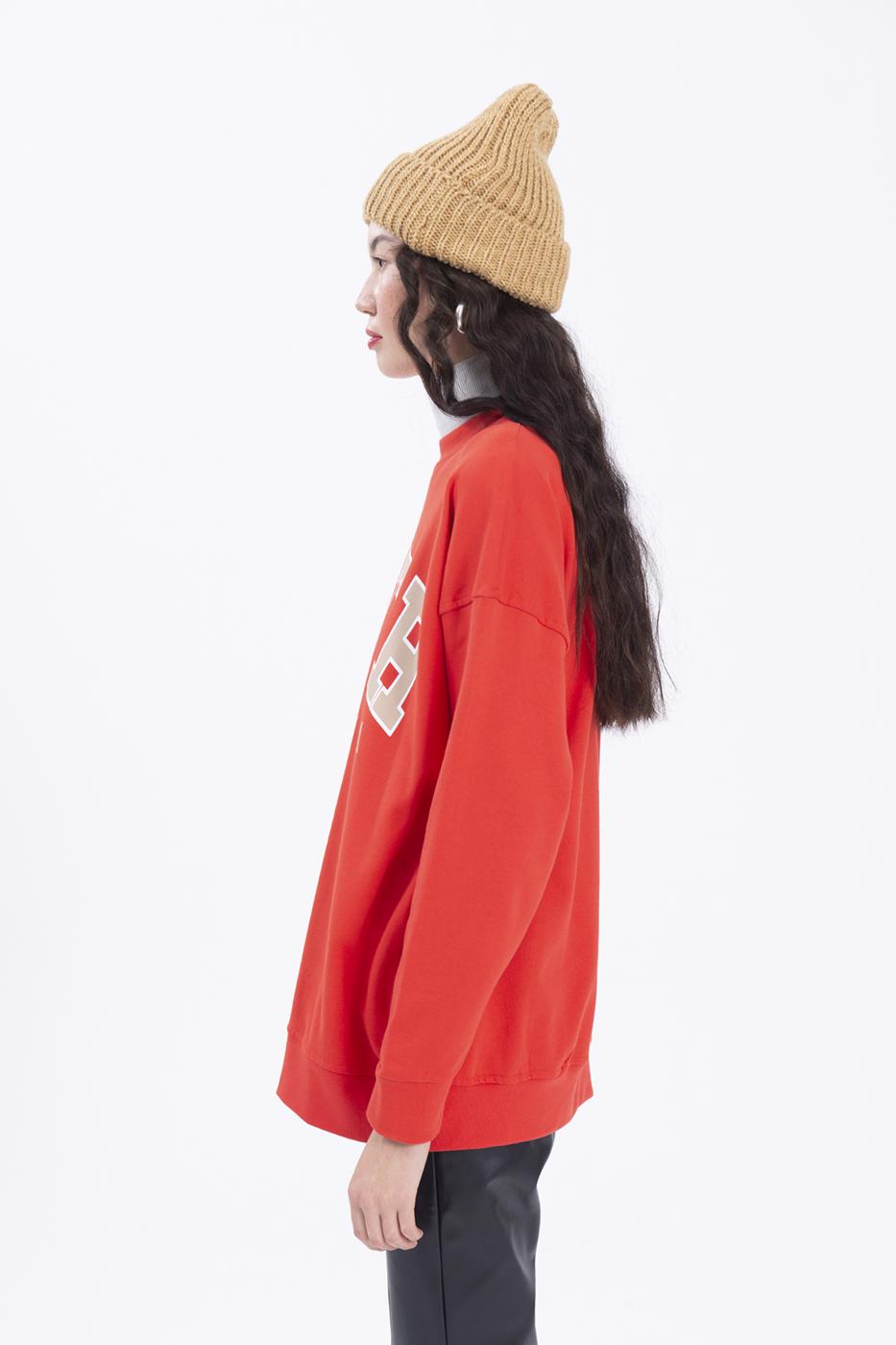 Bayan Kırmızı Baskılı Basic Sweatshirt