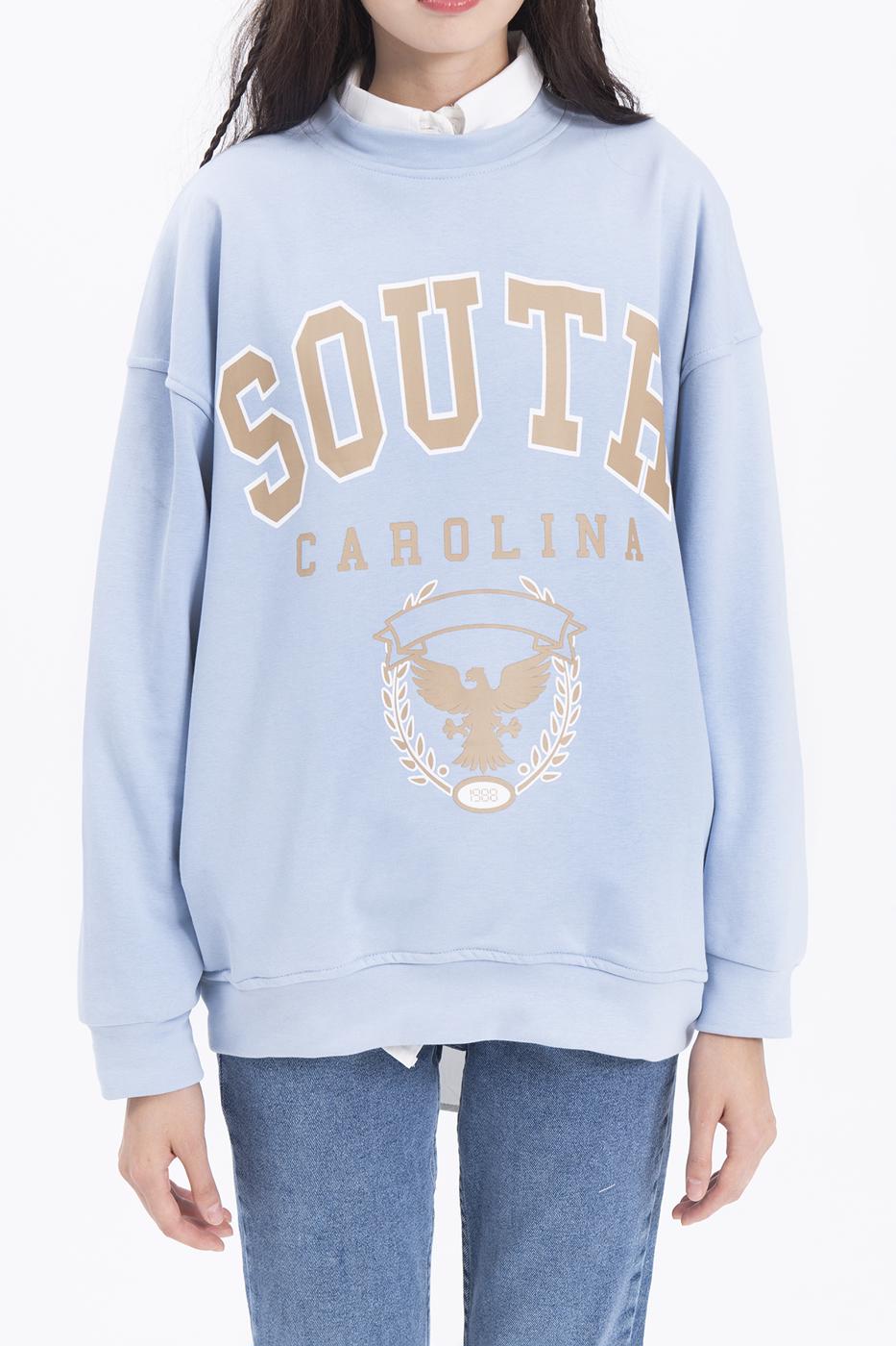 Bayan Mavi Baskılı Basic Sweatshirt