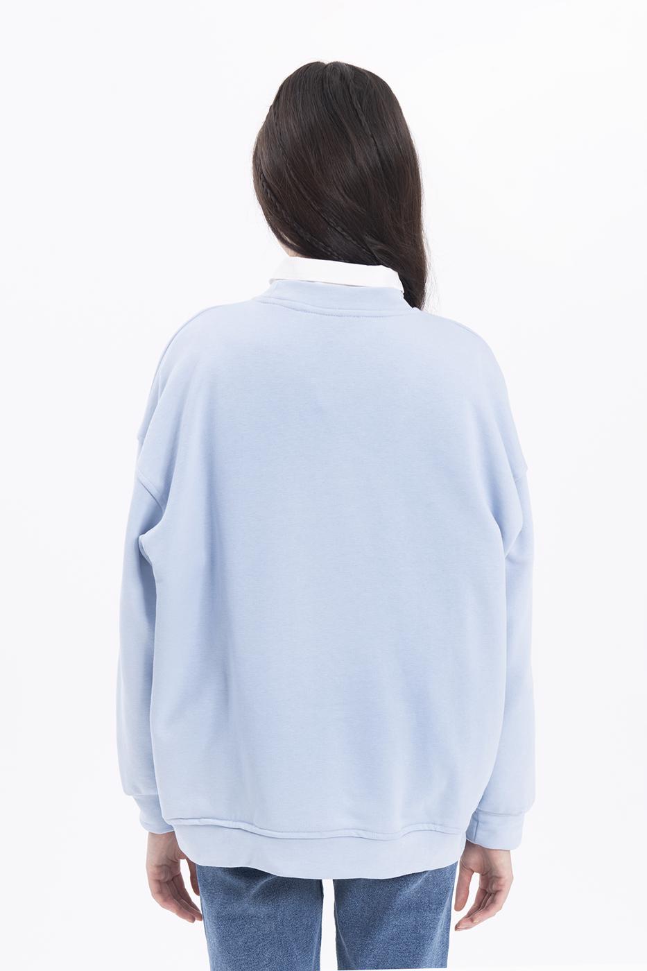 Bayan Mavi Baskılı Basic Sweatshirt