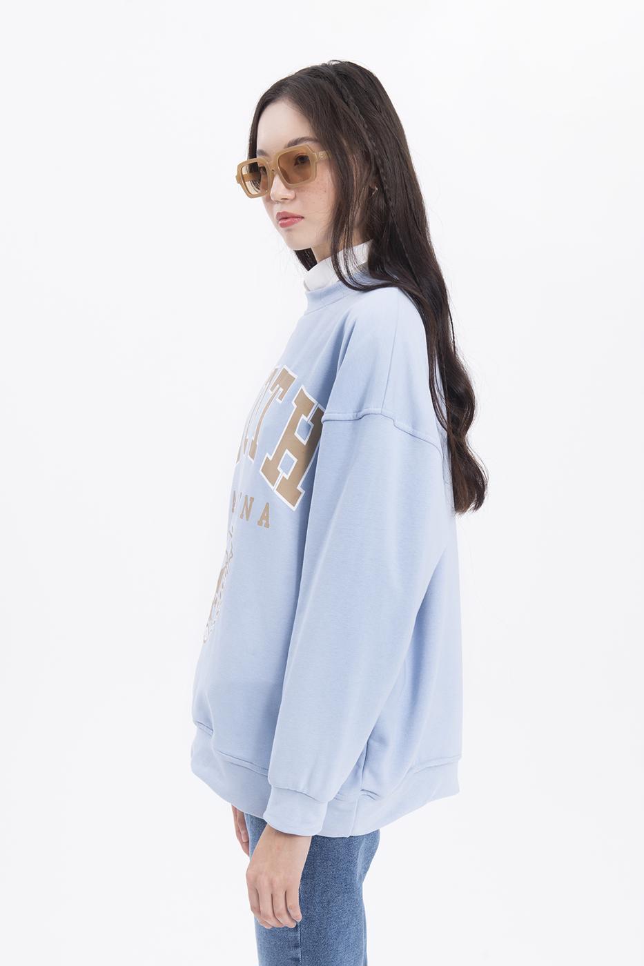 Bayan Mavi Baskılı Basic Sweatshirt