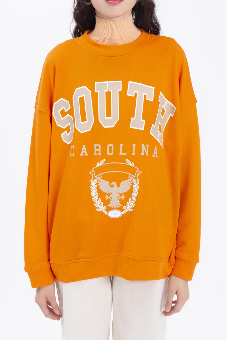 Bayan Oranj Baskılı Basic Sweatshirt