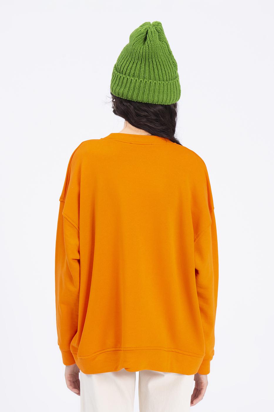 Bayan Oranj Baskılı Basic Sweatshirt