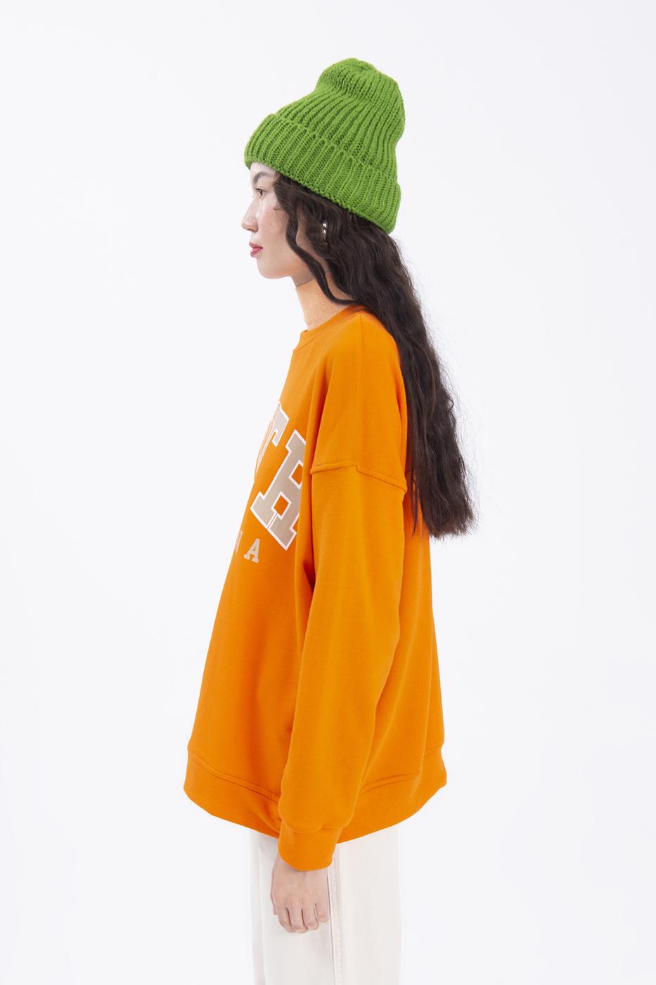 Bayan Oranj Baskılı Basic Sweatshirt