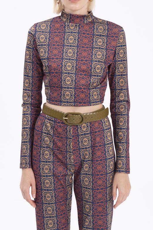 Bayan  Desenli Crop Top