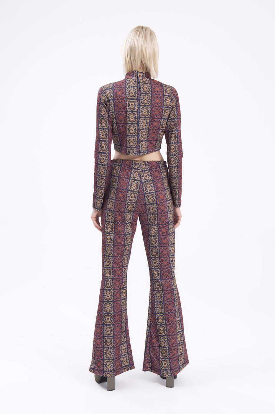 Bayan Lacivert İspanyol Paça Desenli Pantolon