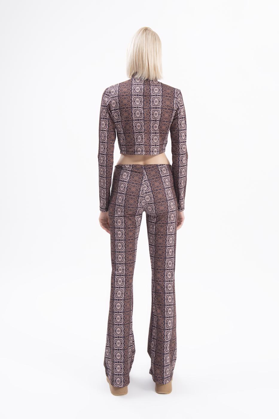 Bayan Siyah İspanyol Paça Desenli Pantolon