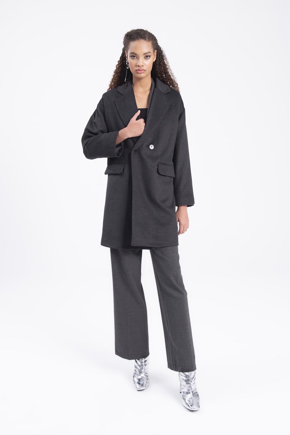 Bayan Antrasit Oversize Kaşe Kaban