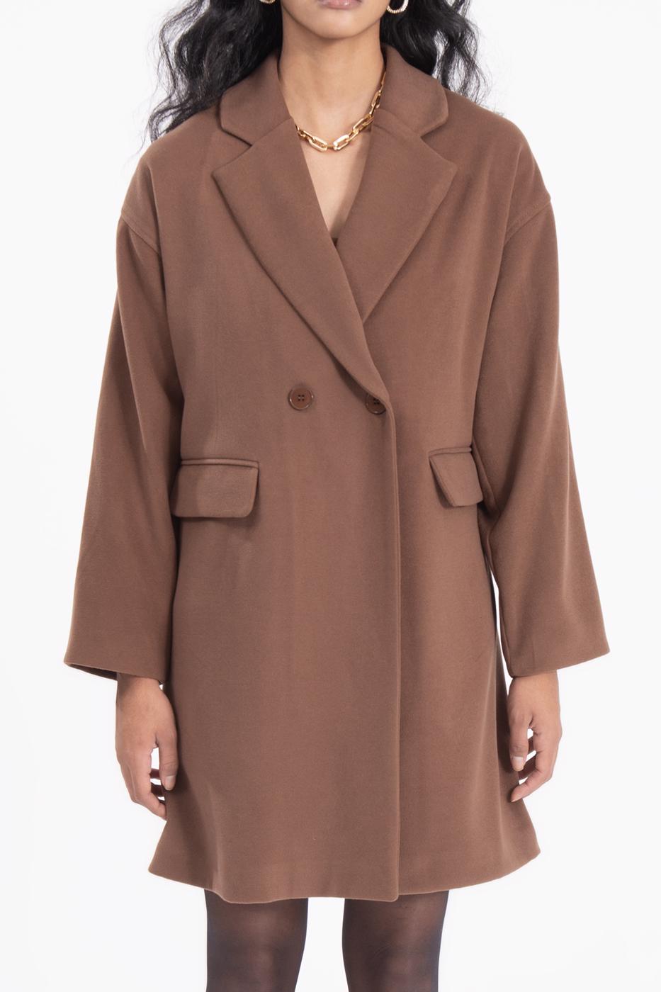 Bayan Kahverengi Oversize Kaşe Kaban