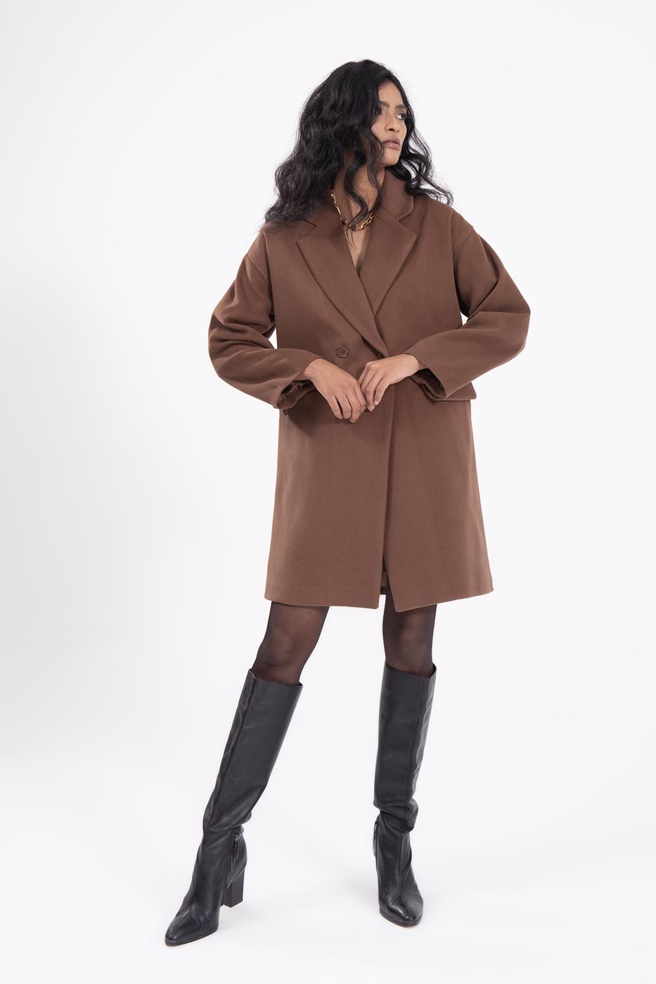 Bayan Kahverengi Oversize Kaşe Kaban