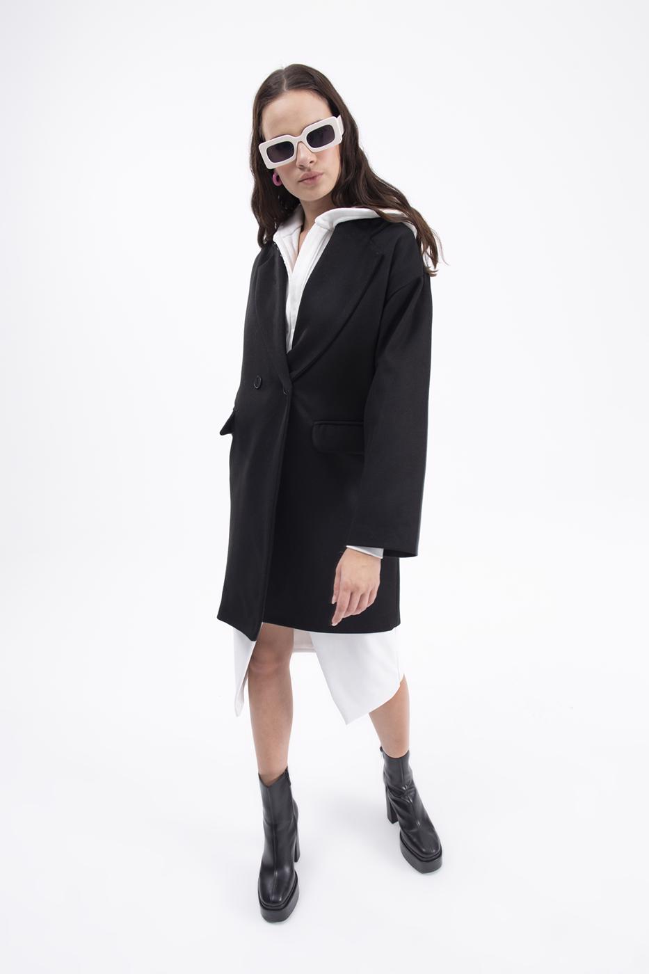 Bayan Siyah Oversize Kaşe Kaban