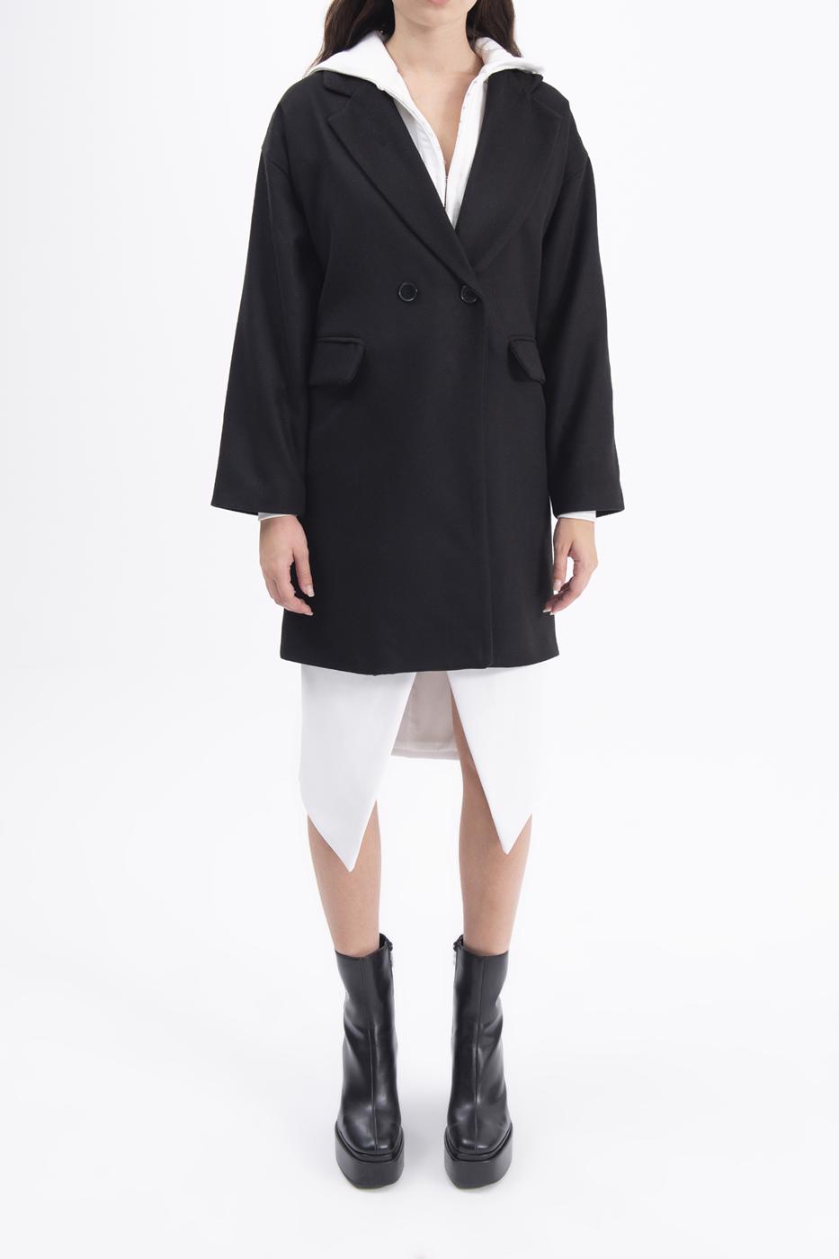 Bayan Siyah Oversize Kaşe Kaban