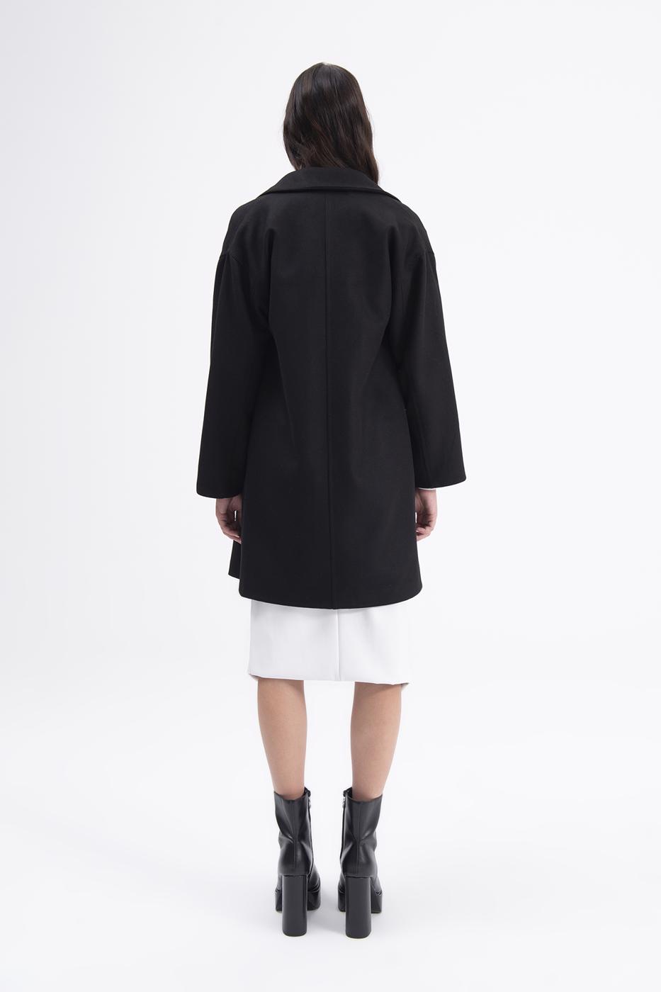 Bayan Siyah Oversize Kaşe Kaban