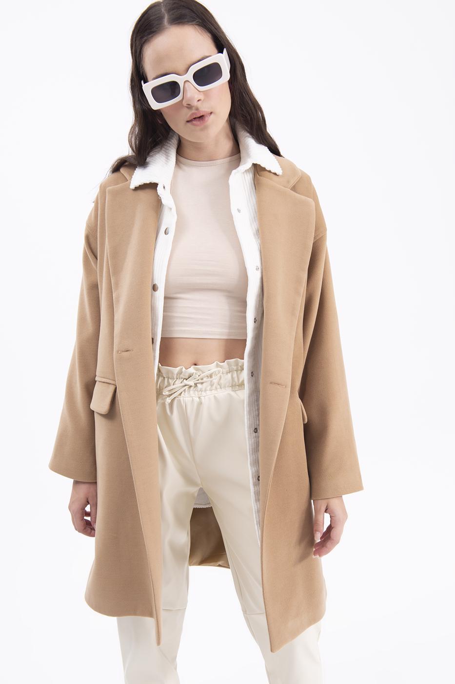 Bayan Kahverengi Oversize Kaşe Kaban