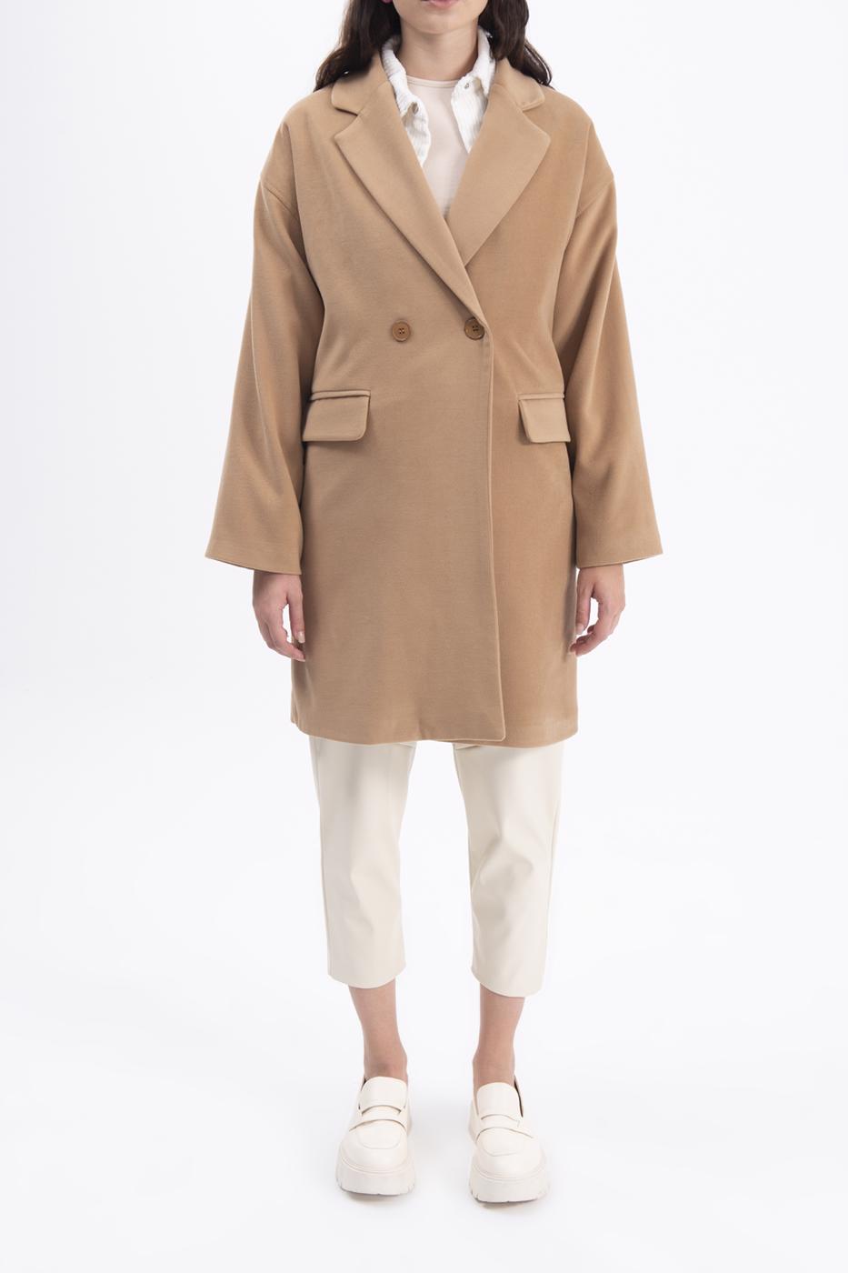 Bayan Kahverengi Oversize Kaşe Kaban