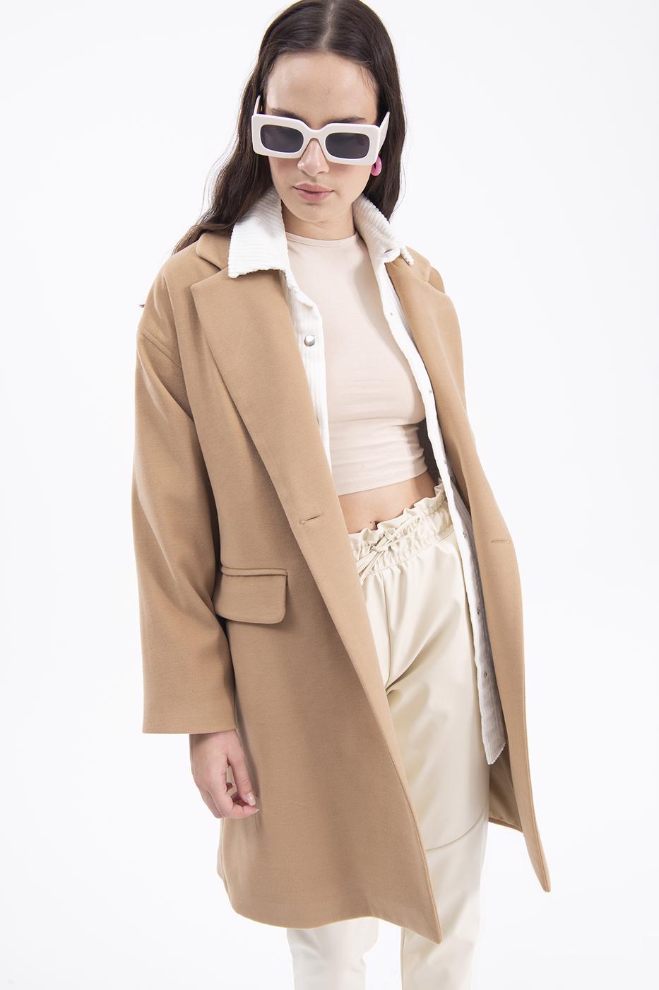 Bayan Kahverengi Oversize Kaşe Kaban