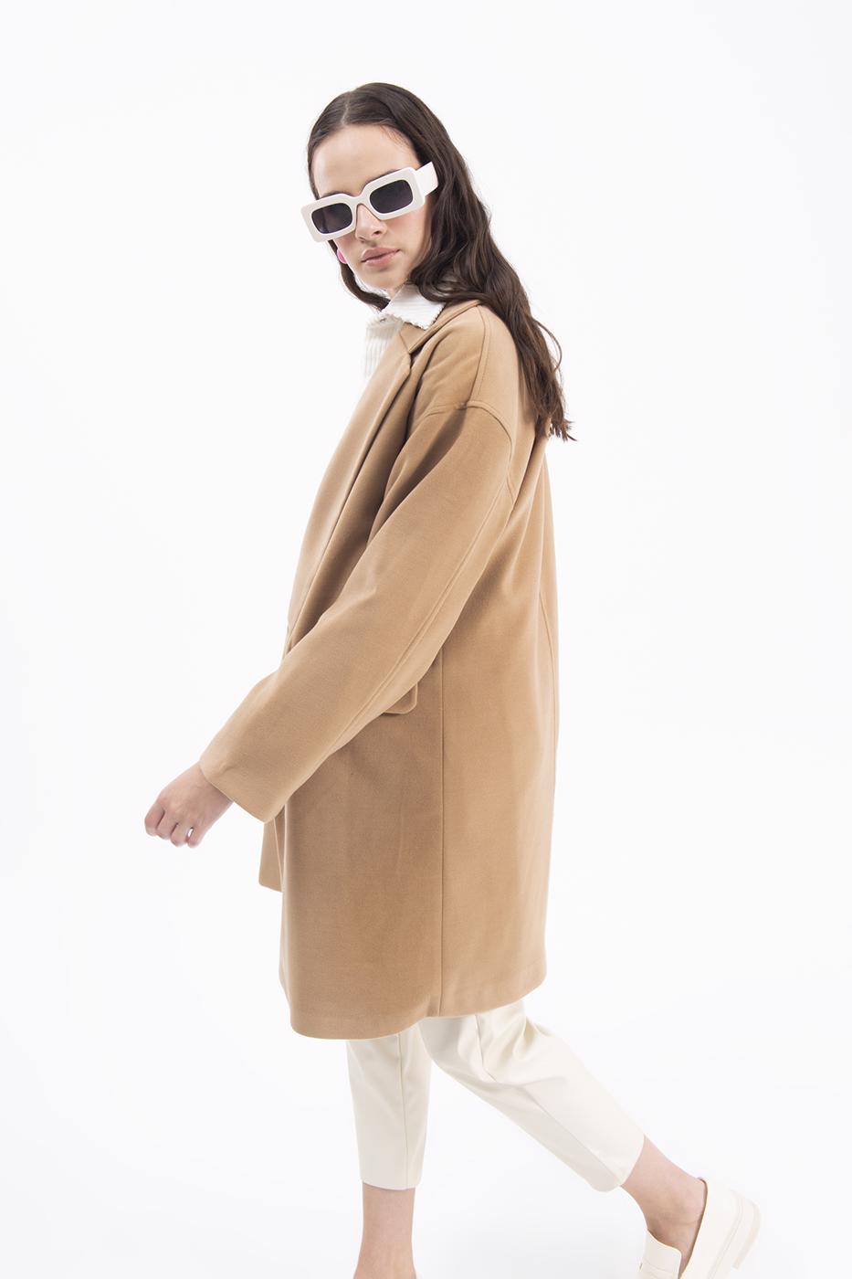 Bayan Kahverengi Oversize Kaşe Kaban