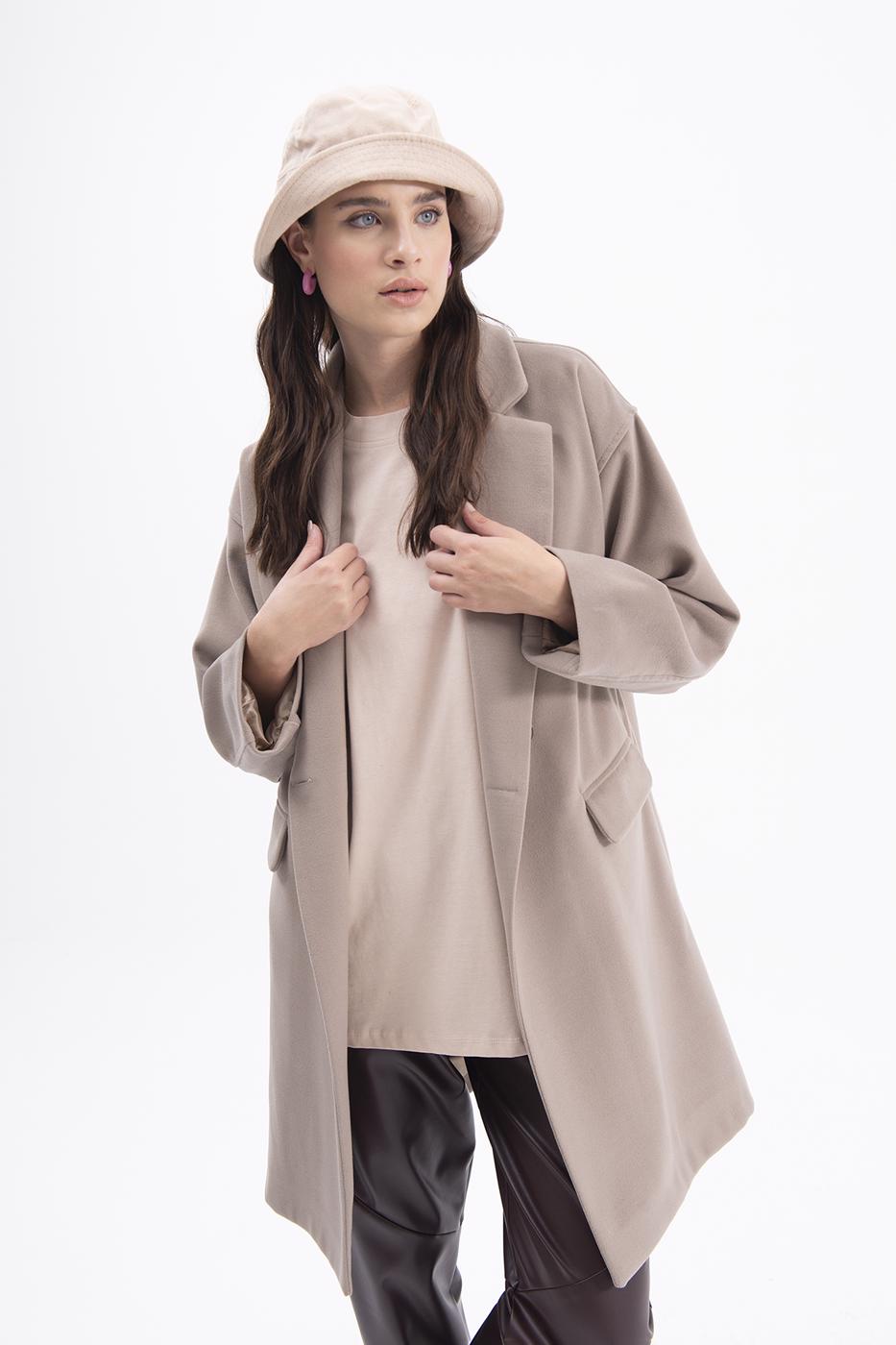 Bayan Vizon Oversize Kaşe Kaban