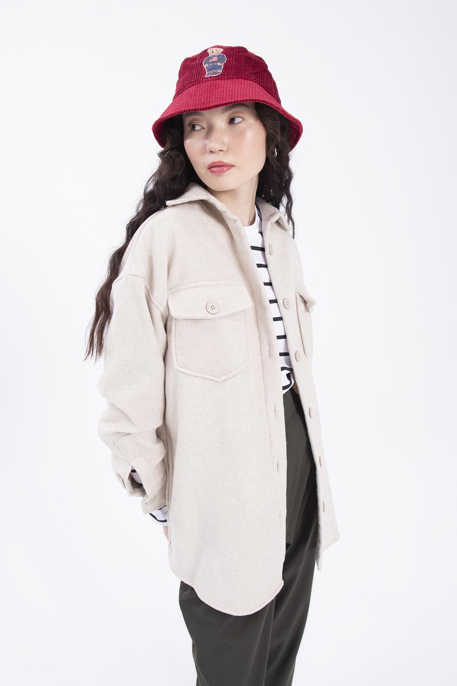 Bayan Bej Çift Cepli Gömlek Ceket