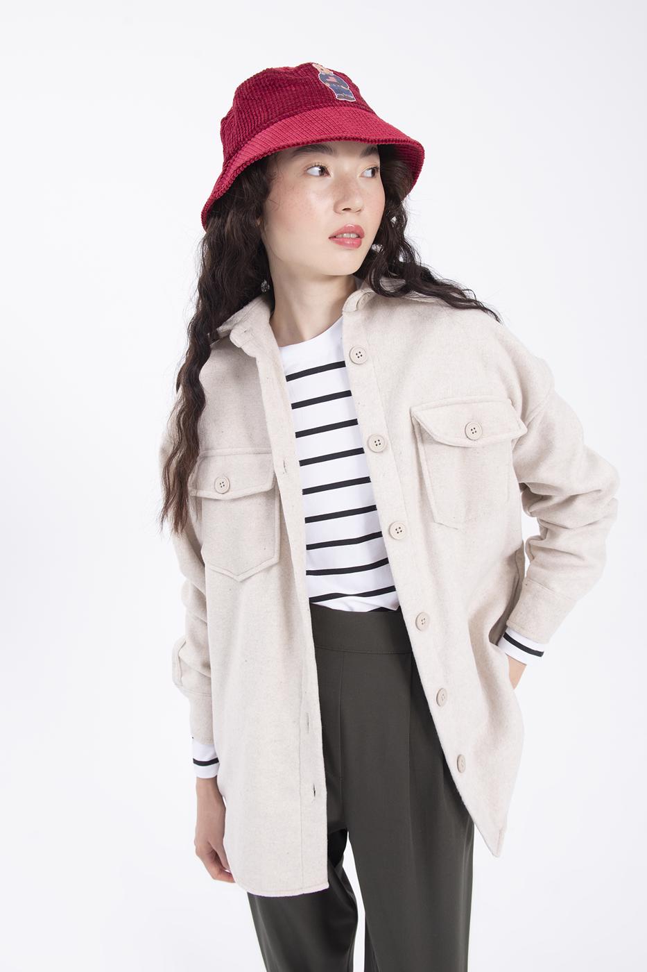 Bayan Bej Çift Cepli Gömlek Ceket