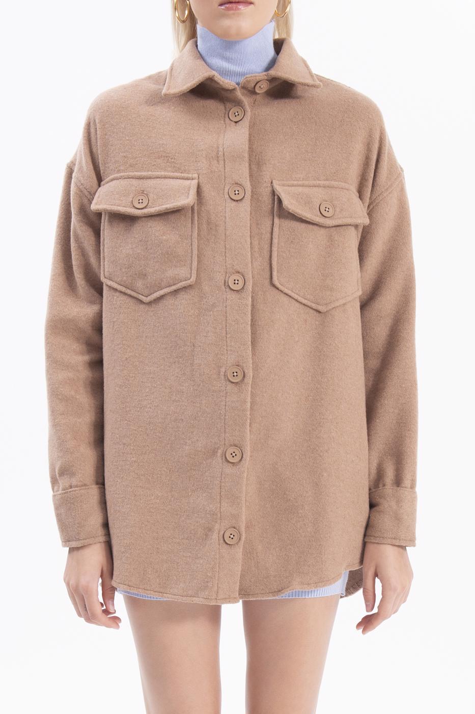Bayan Camel Çift Cepli Gömlek Ceket