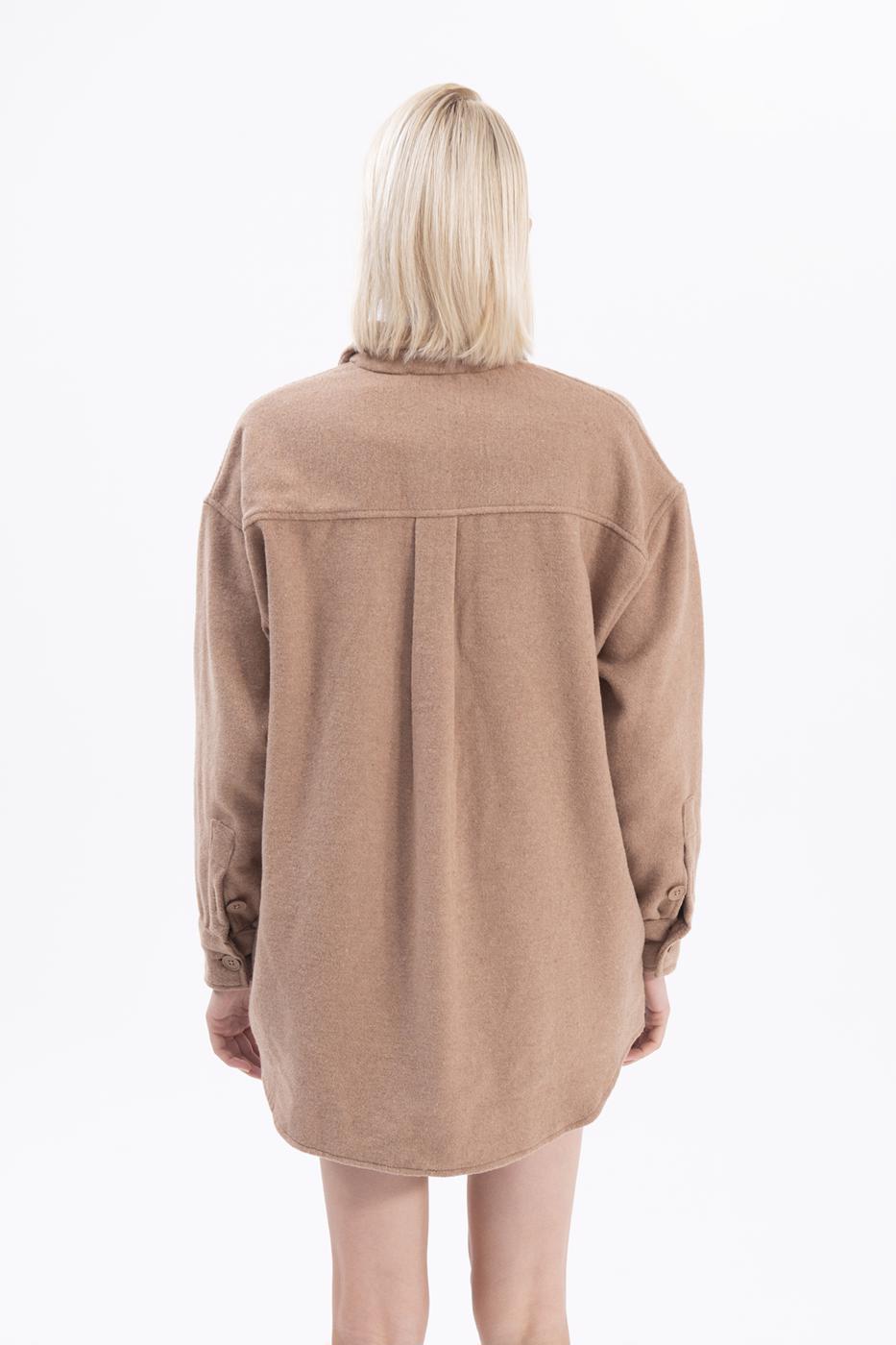 Bayan Camel Çift Cepli Gömlek Ceket