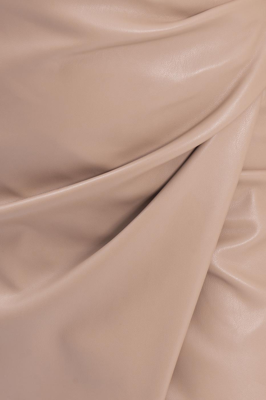 Bayan Bej Drapeli Suni Deri Midi Etek