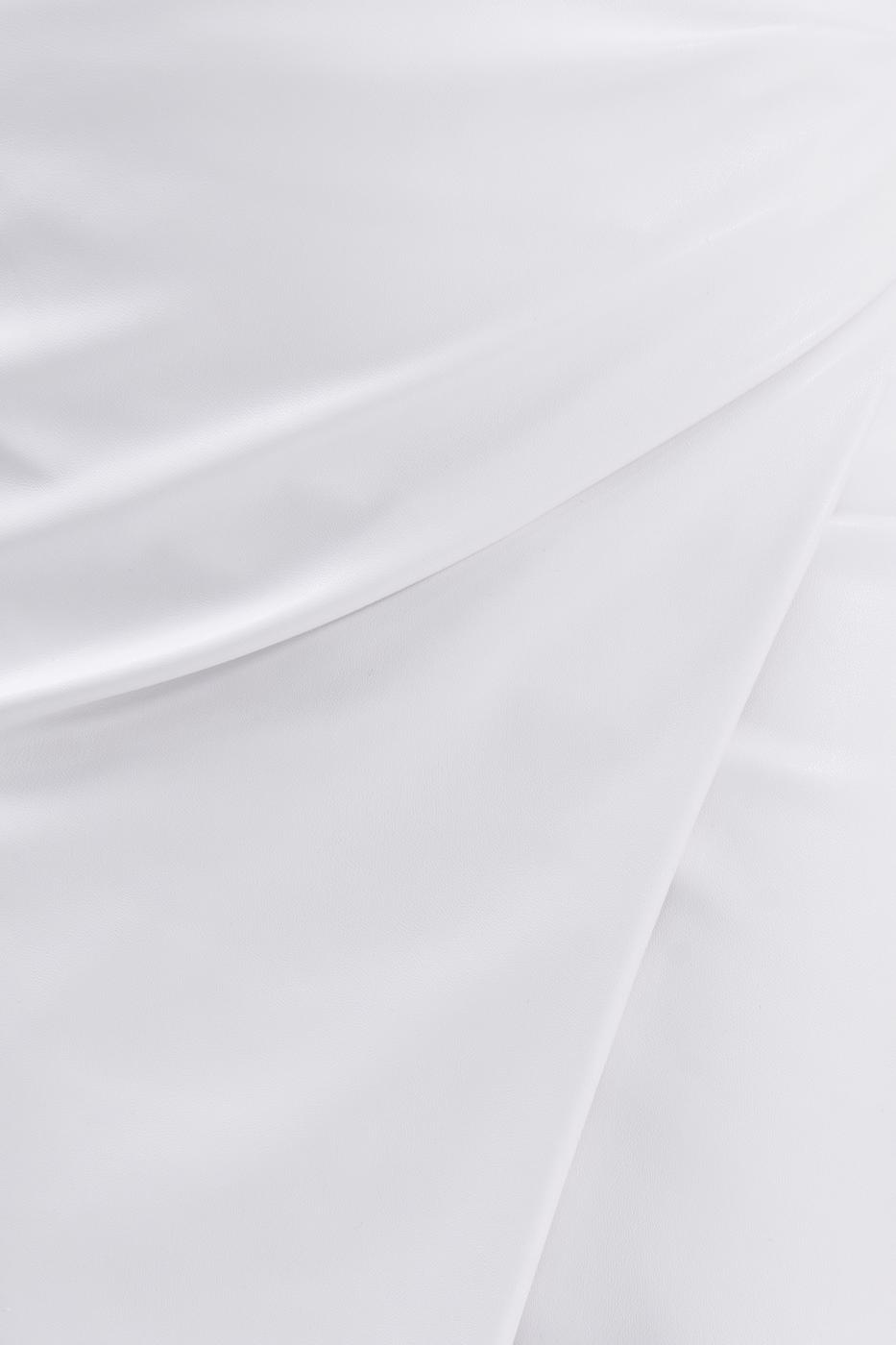 Bayan Ekru Drapeli Suni Deri Midi Etek