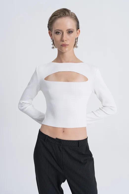 Bayan Beyaz Pencere Detaylı Triko Top - BSL