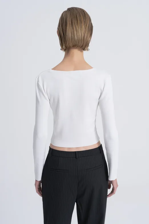 Bayan Beyaz Pencere Detaylı Triko Top - BSL