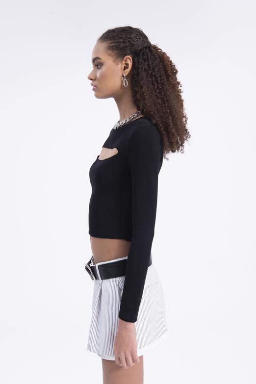 Bayan Siyah Pencere Detaylı Triko Top - BSL