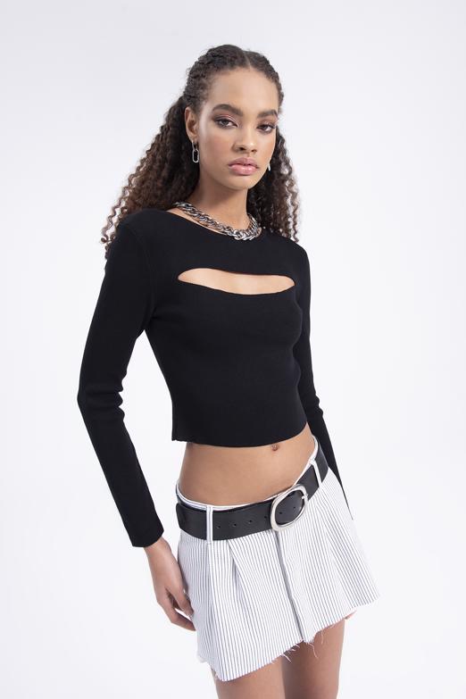 Bayan Siyah Pencere Detaylı Triko Top - BSL