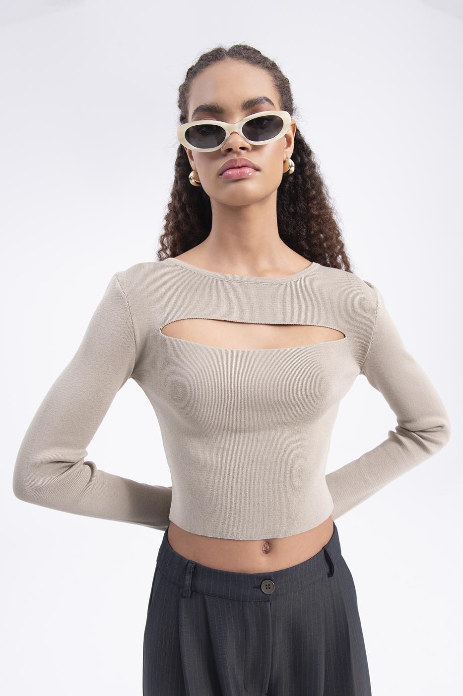 Bayan Taş Pencere Detaylı Triko Top