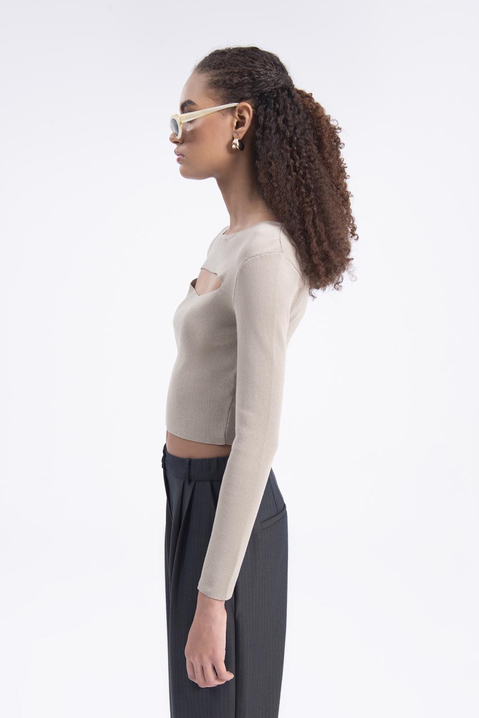 Bayan Taş Pencere Detaylı Triko Top