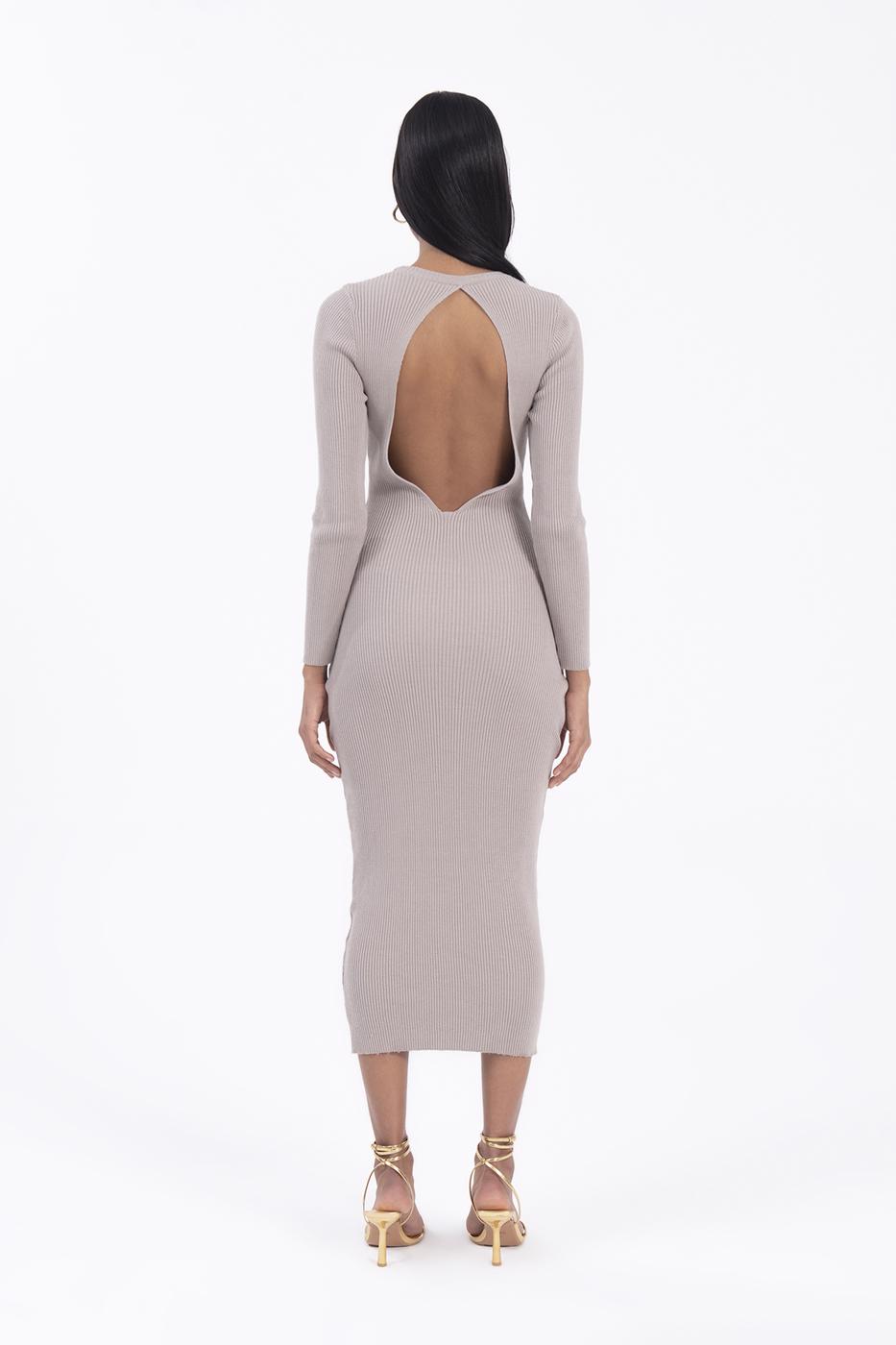 Bayan Taş Sırt Pencereli Triko Midi Kalem Elbise