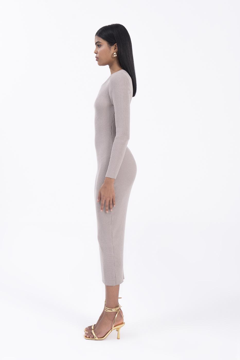 Bayan Taş Sırt Pencereli Triko Midi Kalem Elbise