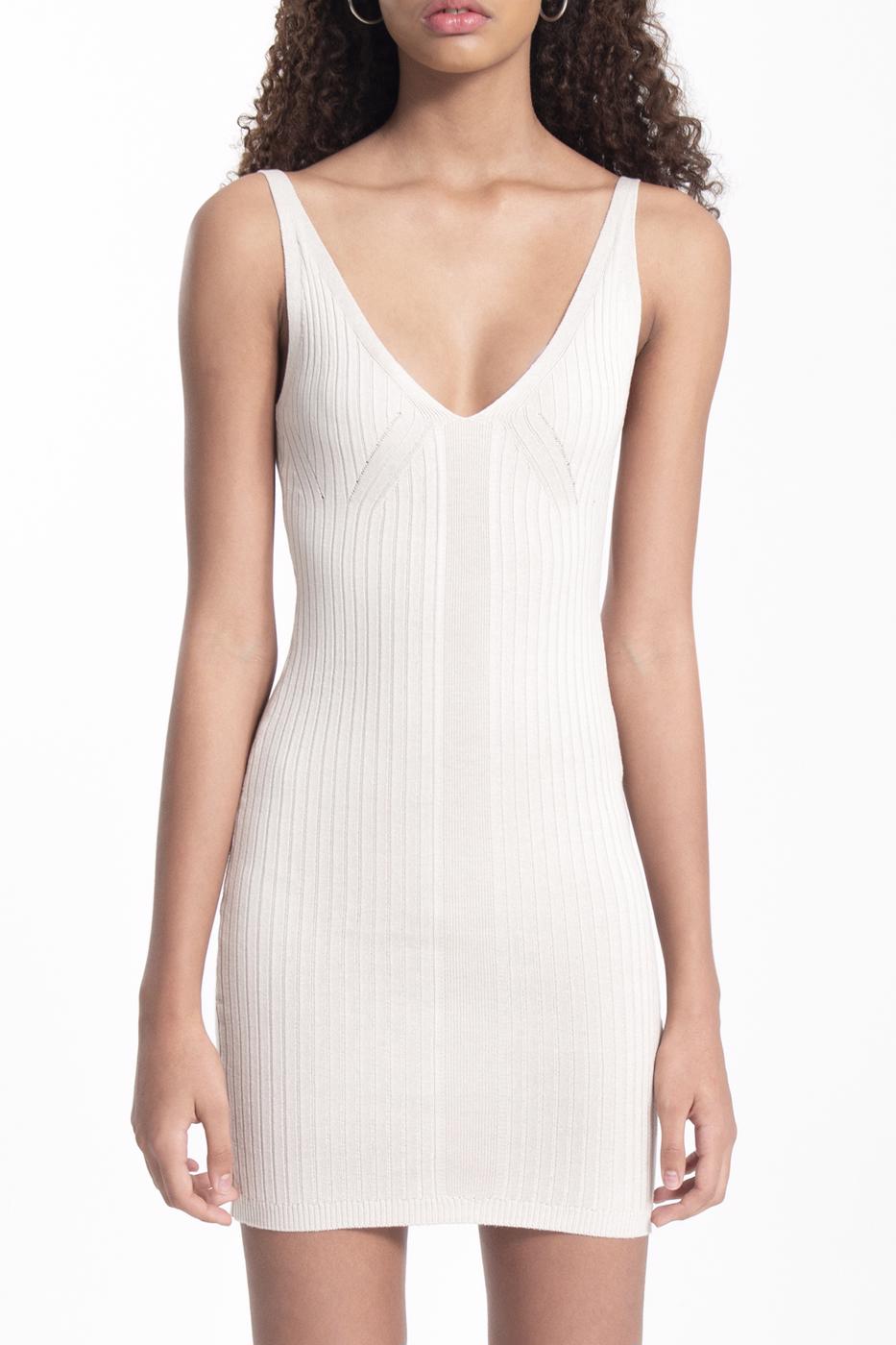 Bayan Bej Askılı Mini Triko Elbise