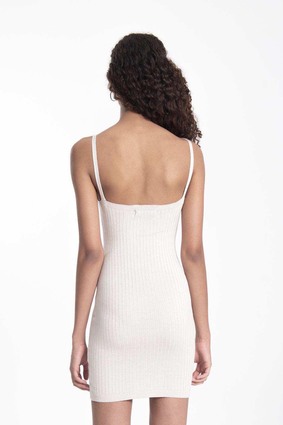 Bayan Bej Askılı Mini Triko Elbise