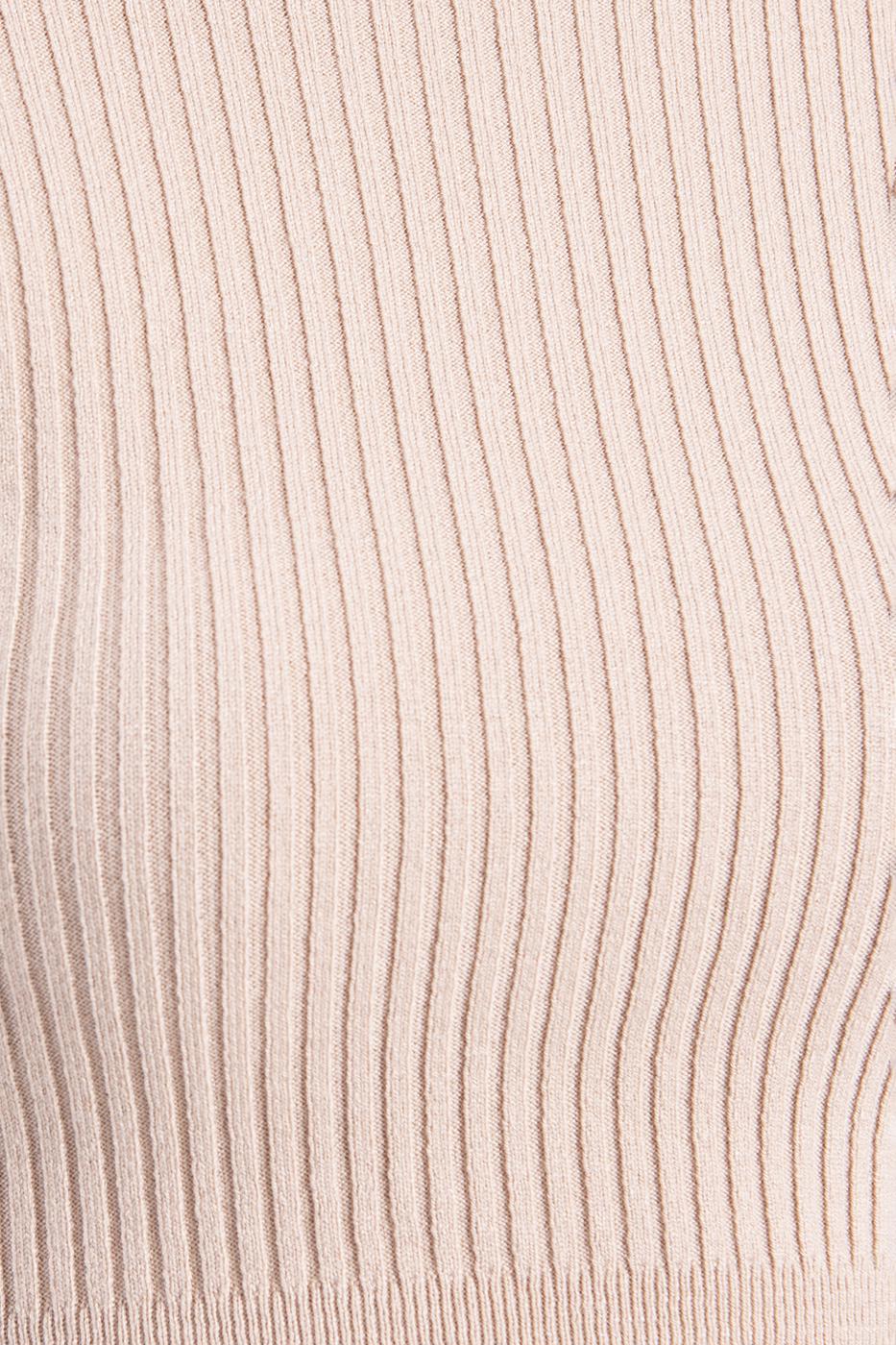 Bayan Bej Sırt Çapraz Bağlamalı Crop Triko Top