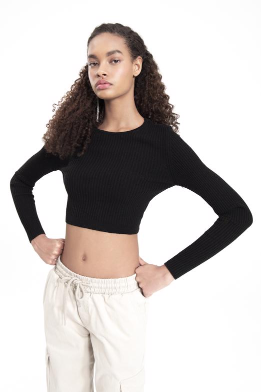 Bayan  Sırt Çapraz Bağlamalı Crop Triko Top