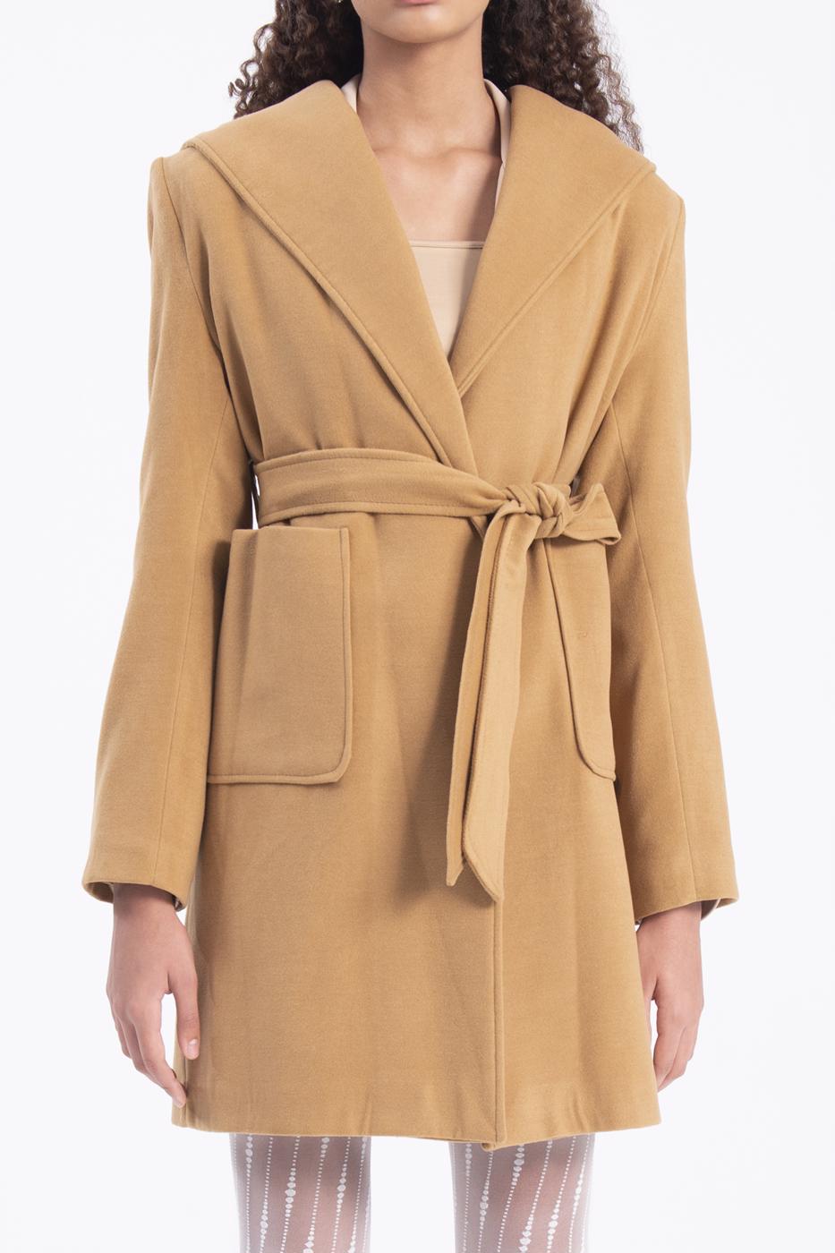 Bayan Camel Kapüşonlu Kaban