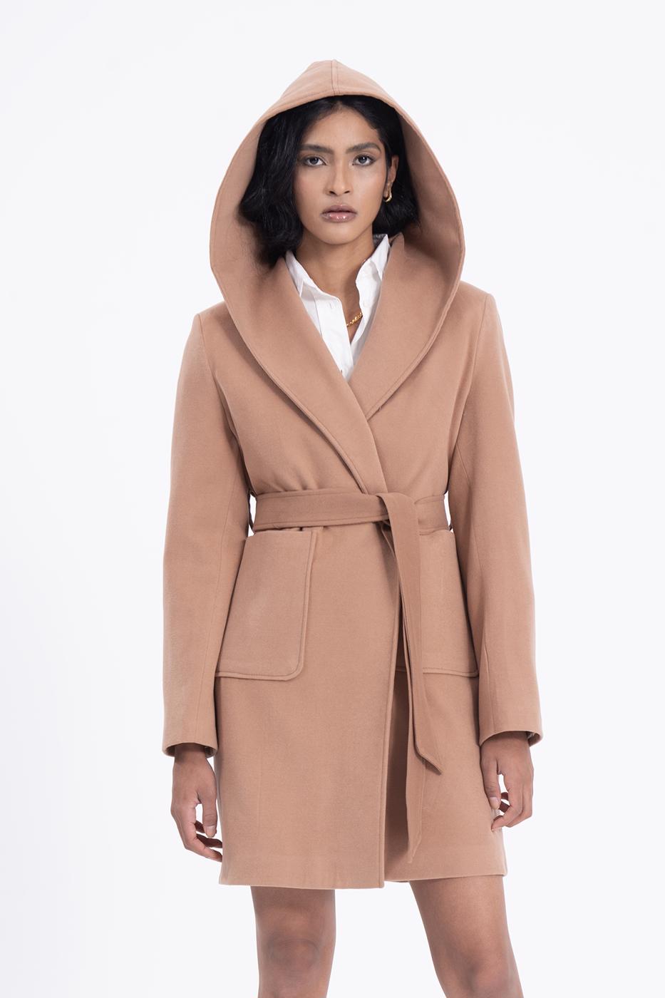 Bayan Kahverengi Kapüşonlu Kaban