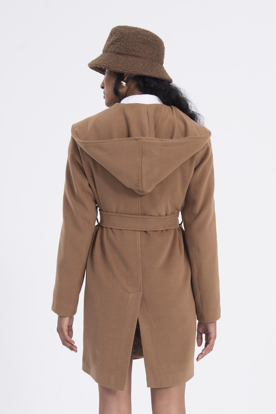 Bayan Tarçın Kapüşonlu Kaban