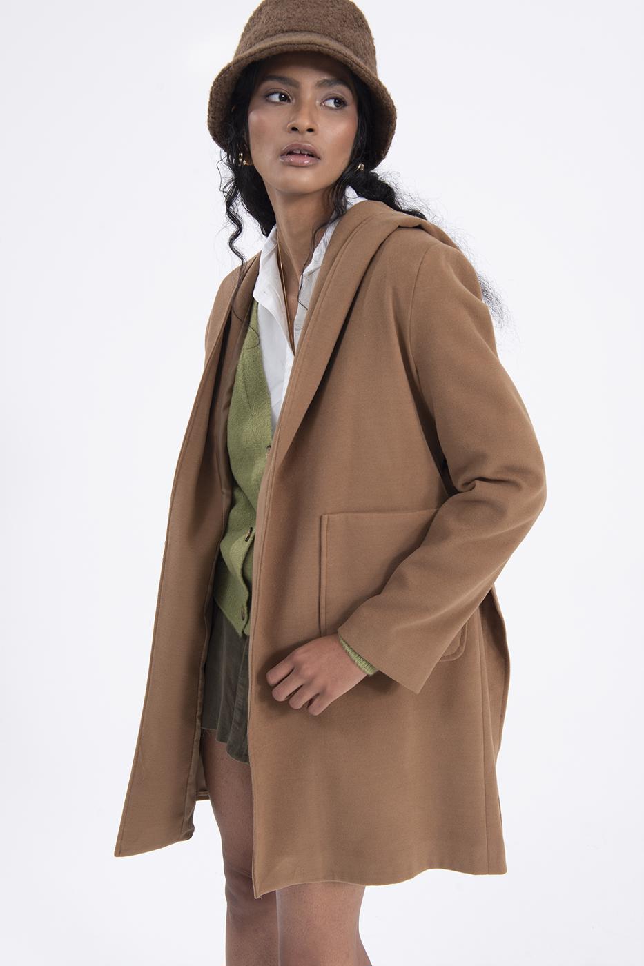 Bayan Tarçın Kapüşonlu Kaban