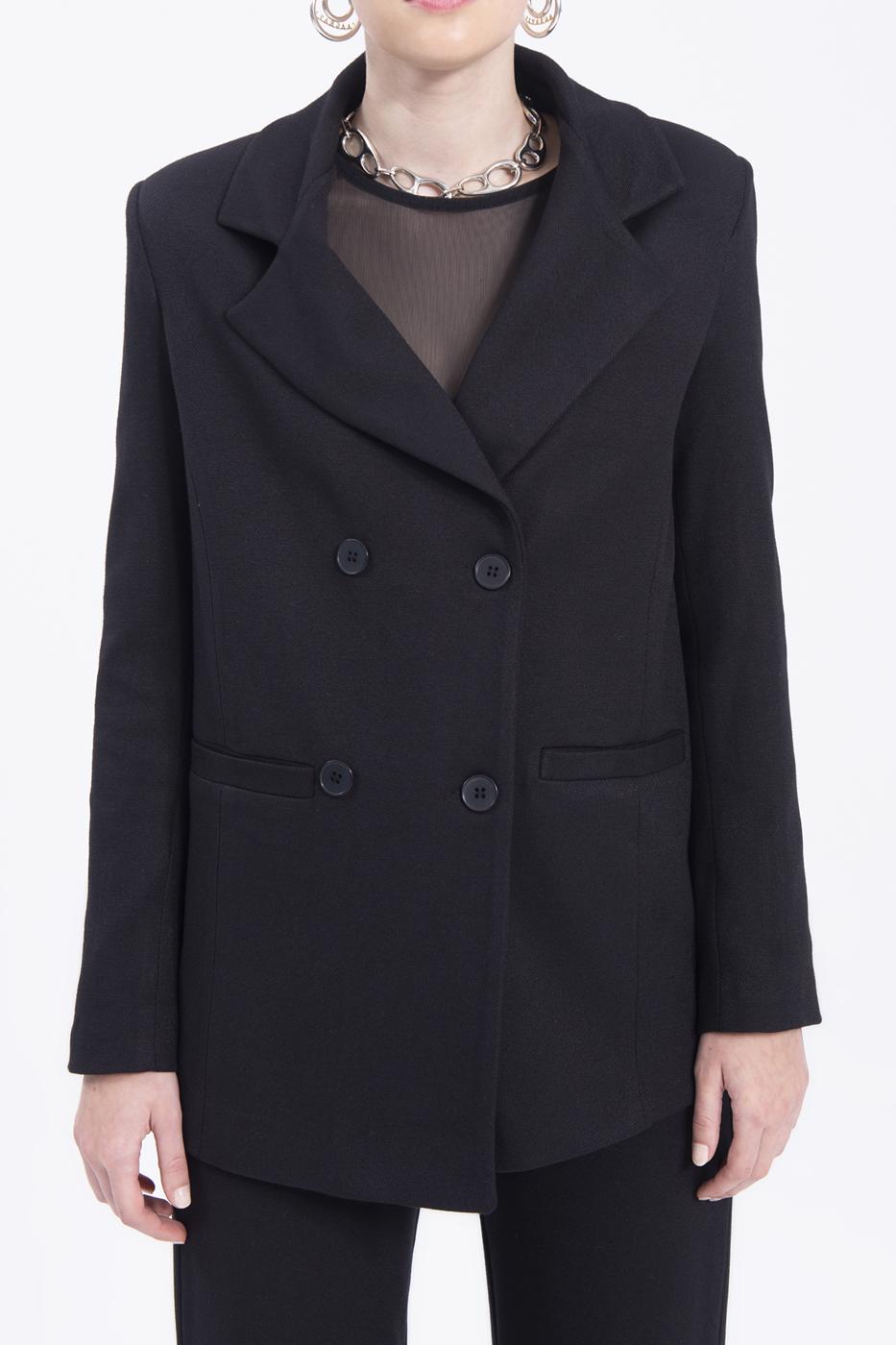 Bayan Siyah Kruvaze Kapama Blazer Ceket