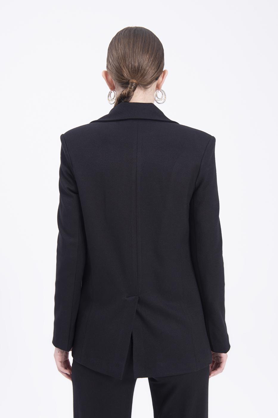 Bayan Siyah Kruvaze Kapama Blazer Ceket