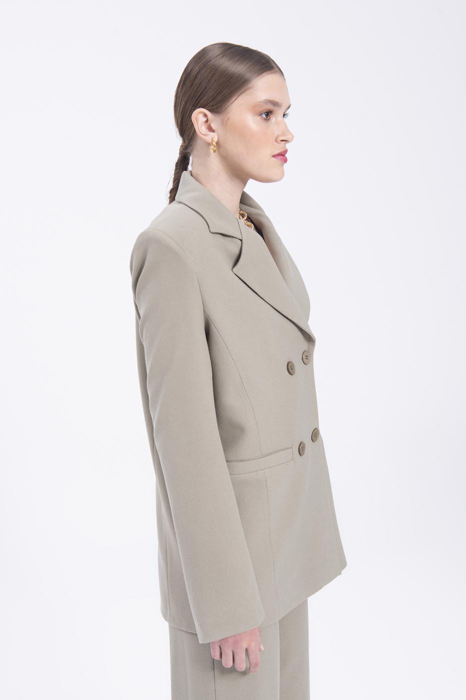 Bayan Yeşil Kruvaze Kapama Blazer Ceket